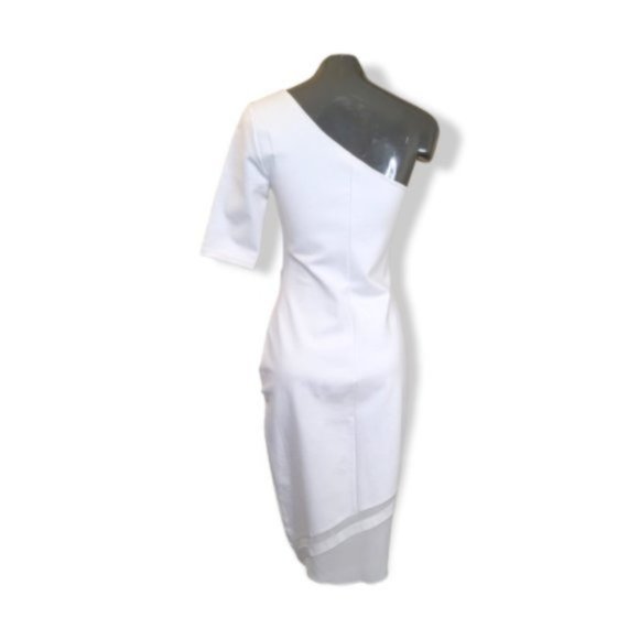 Tamar Braxton Women's White One Shoulder Pullover Bodycon Midi Dress Size 4 - Picture 2 of 4